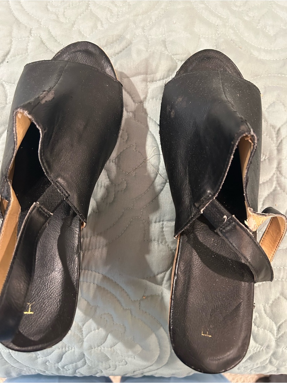 Black Leather Open-Toe Mule Sandals for Women
